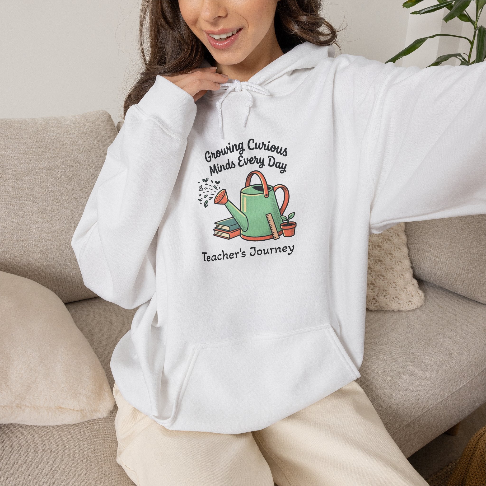 Teacher’s Journey Hoodie – Cultivating Curious Minds Every Day' Watering Can Design