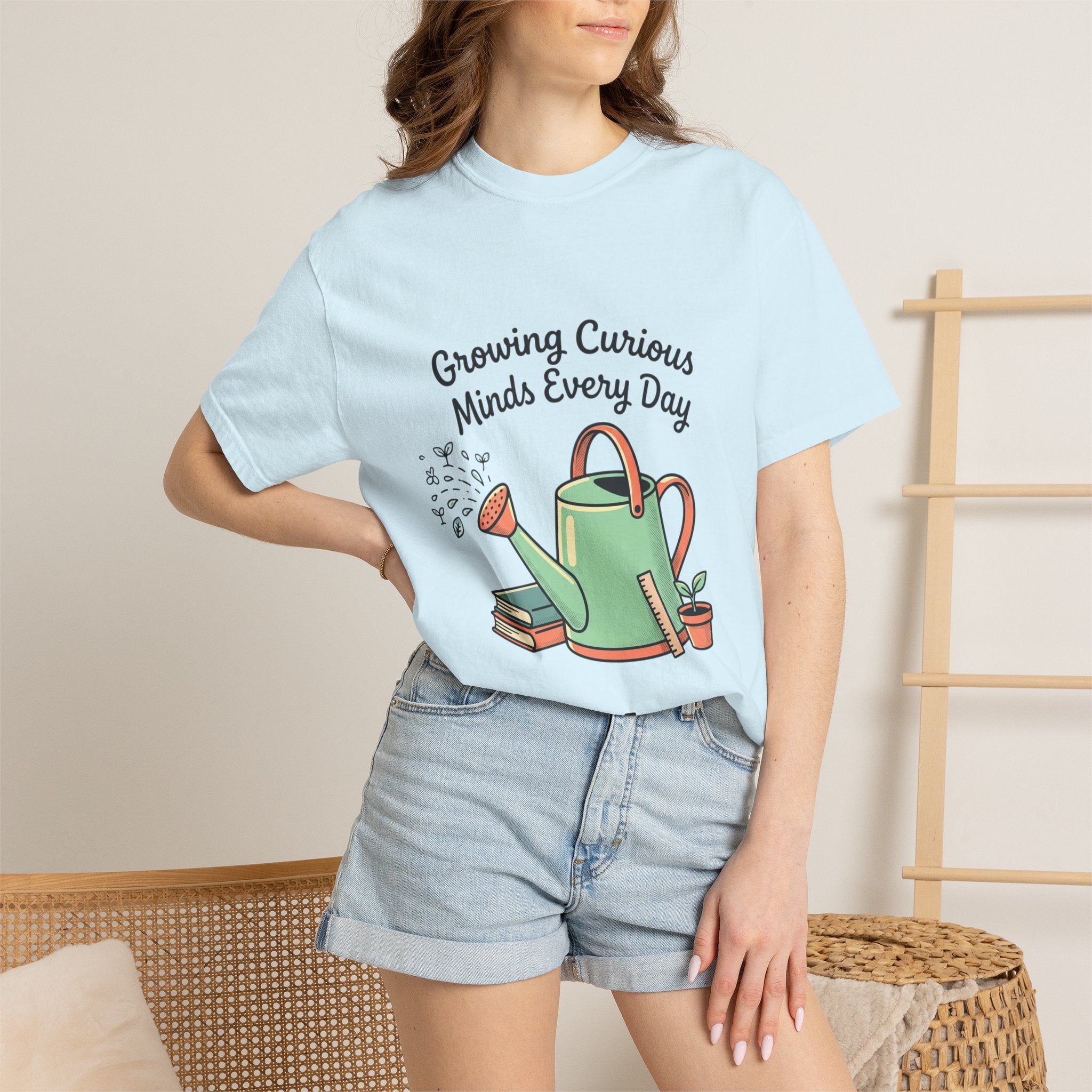 Teacher T-Shirt — "Growing Curious Minds Every Day" Watering Can Design