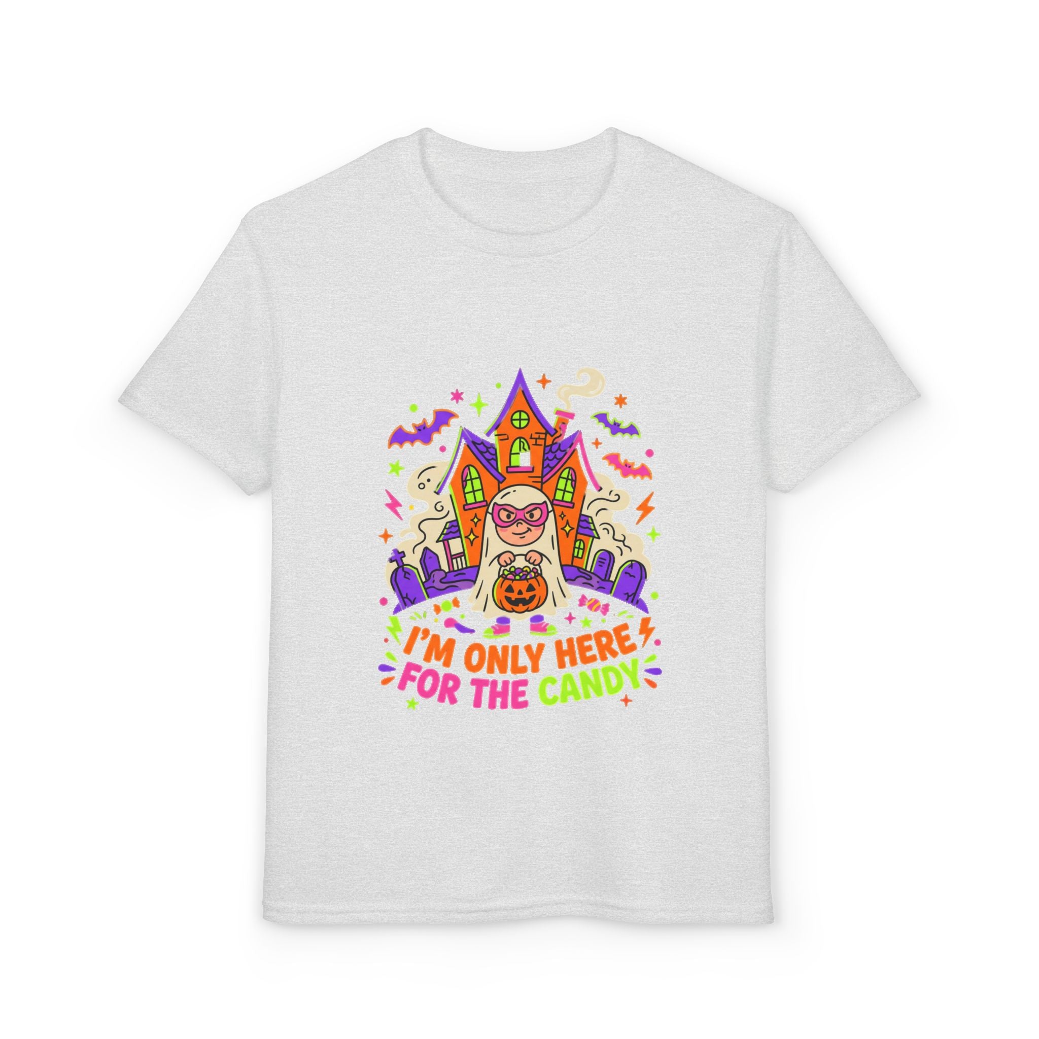Kids Halloween T‑Shirt - "I'm Only Here For The Candy" Candy Bucket Costume Tee