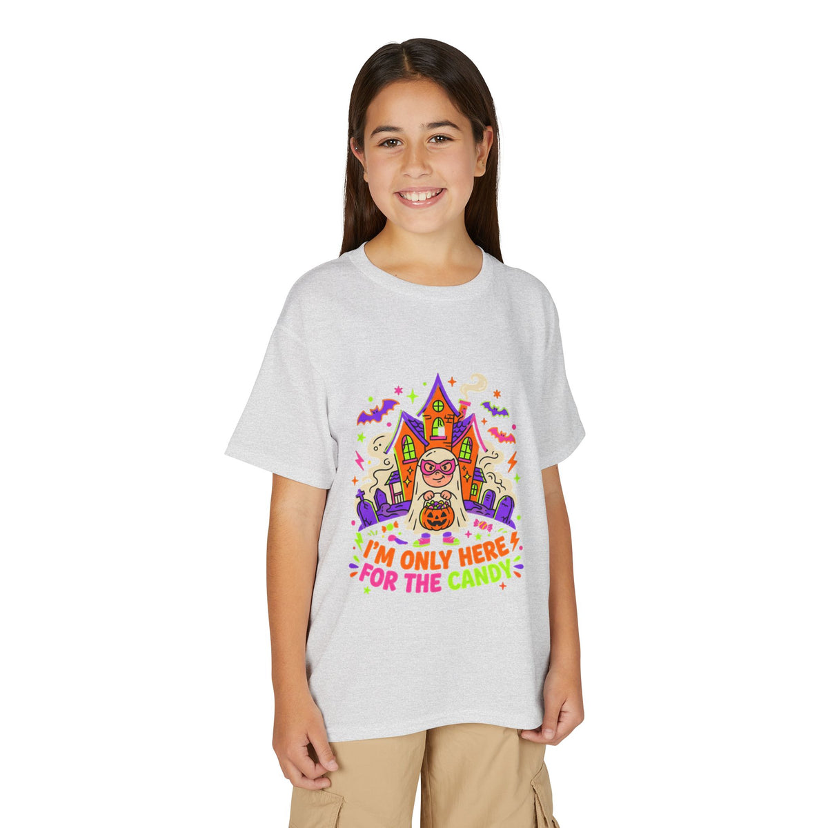 Kids Halloween T‑Shirt - "I'm Only Here For The Candy" Candy Bucket Costume Tee