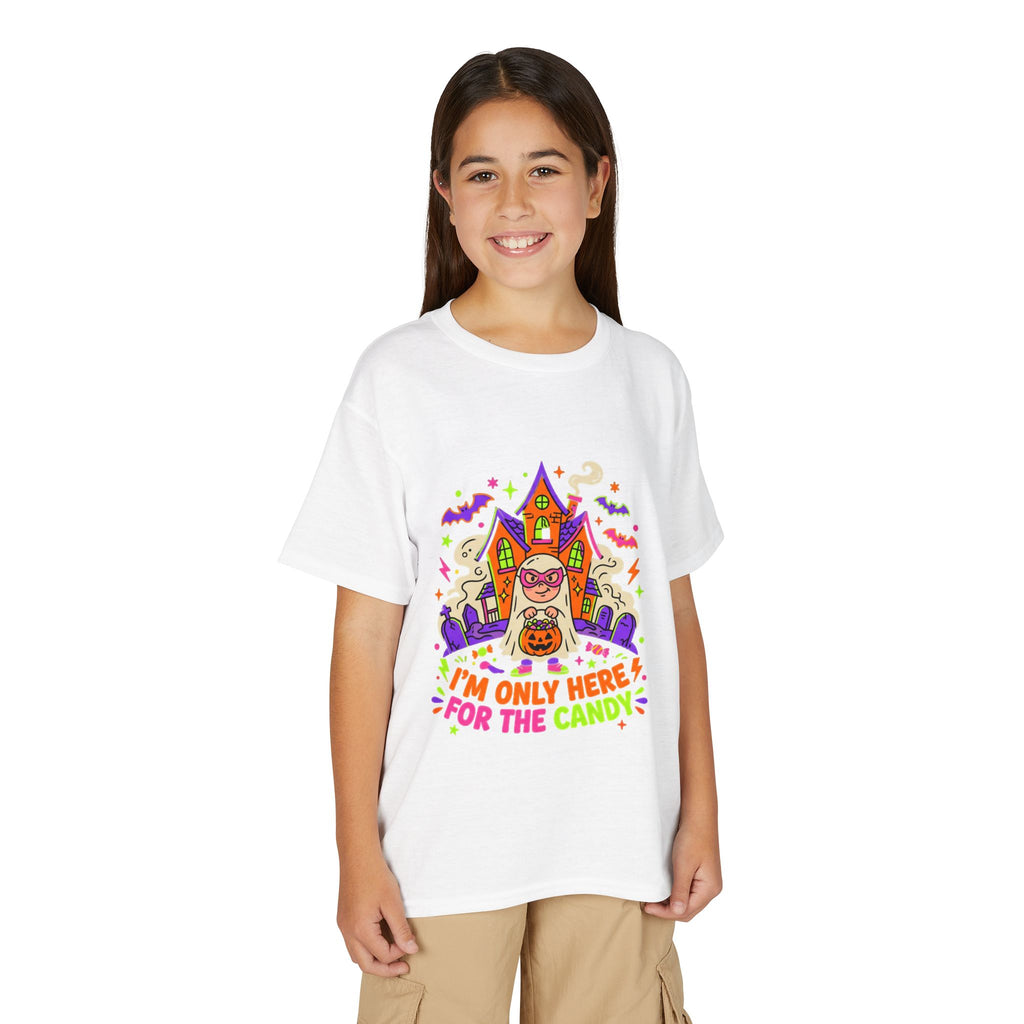 Kids Halloween T‑Shirt - "I'm Only Here For The Candy" Candy Bucket Costume Tee