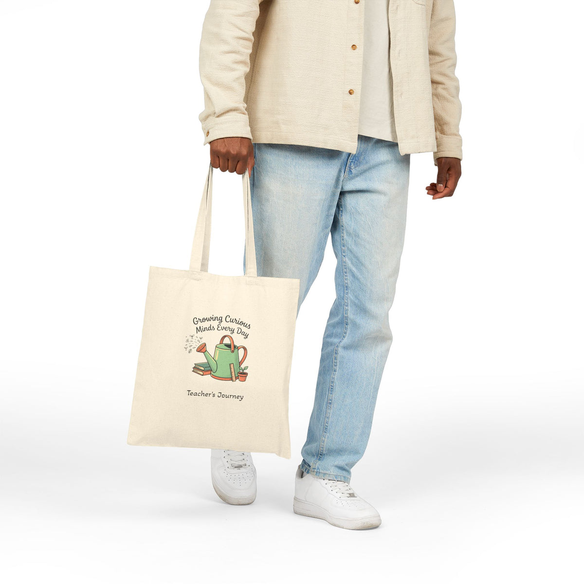 Teacher Tote Bag – "Growing Curious Minds Every Day" Canvas Bookbag