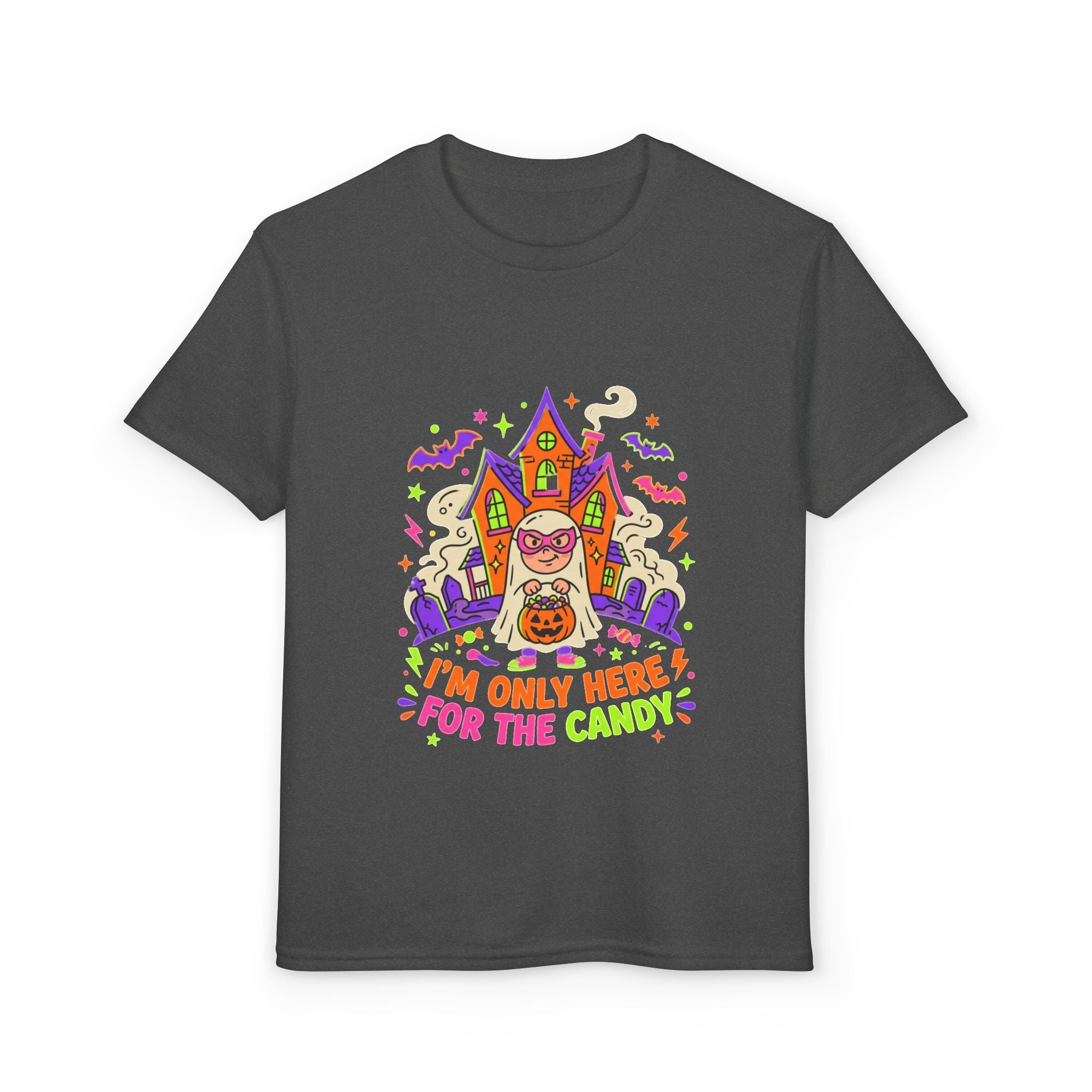 Kids Halloween T‑Shirt - "I'm Only Here For The Candy" Candy Bucket Costume Tee