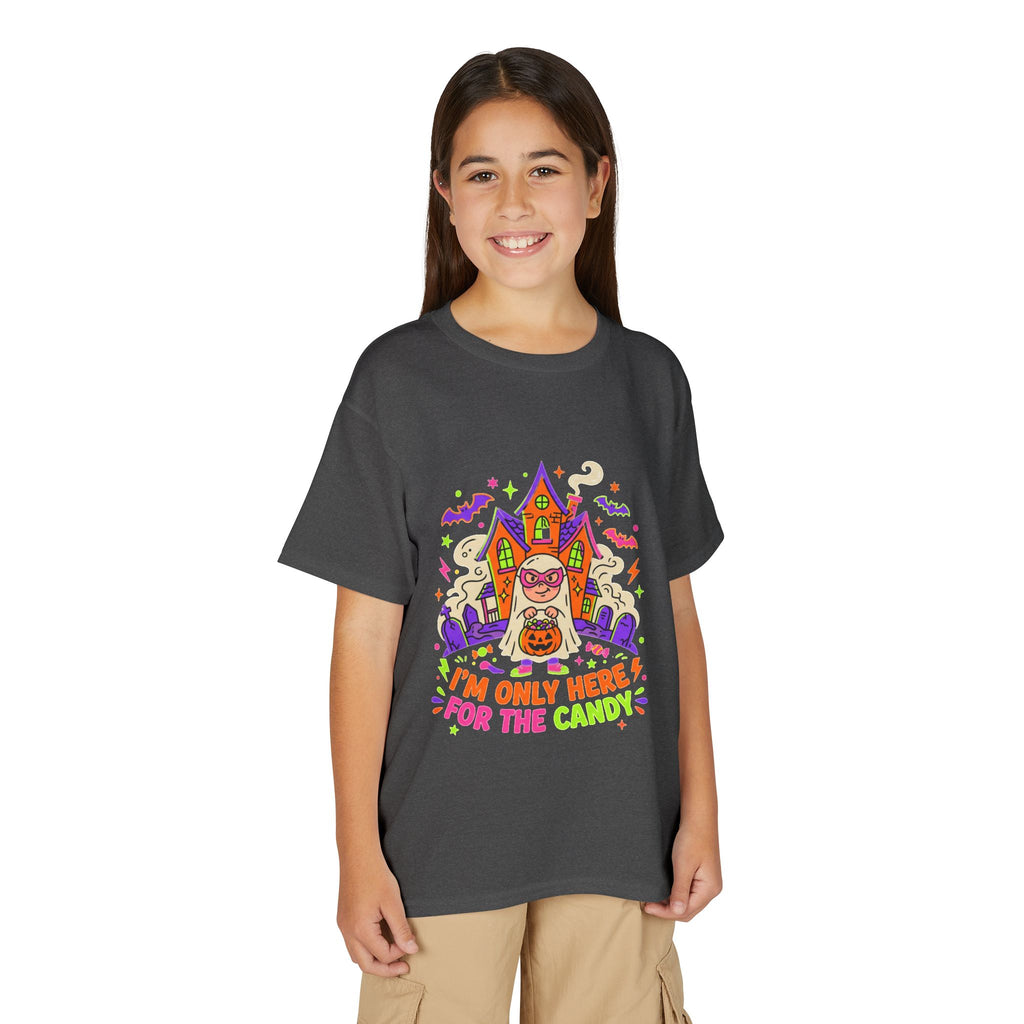 Kids Halloween T‑Shirt - "I'm Only Here For The Candy" Candy Bucket Costume Tee