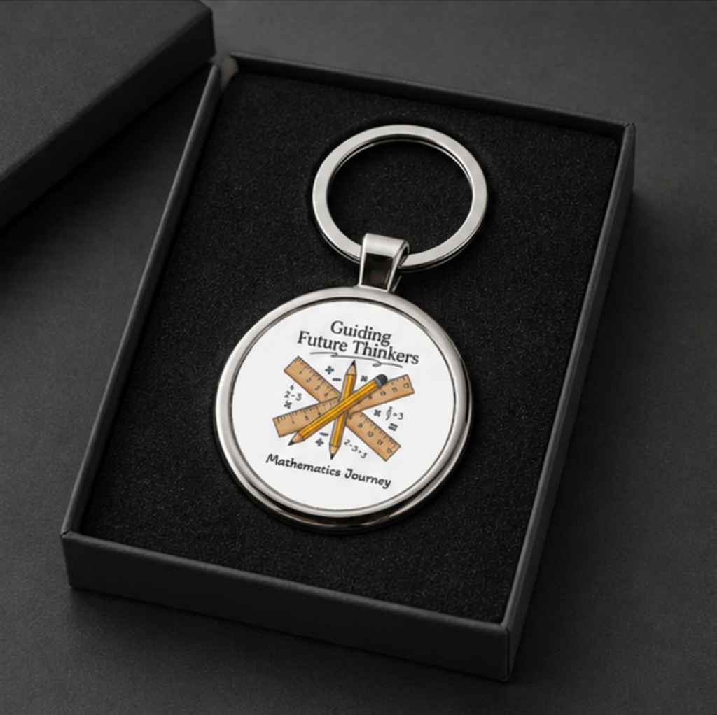 Teacher Keychain – "Guiding Future Thinkers" Math Teacher Stainless Steel Keyring