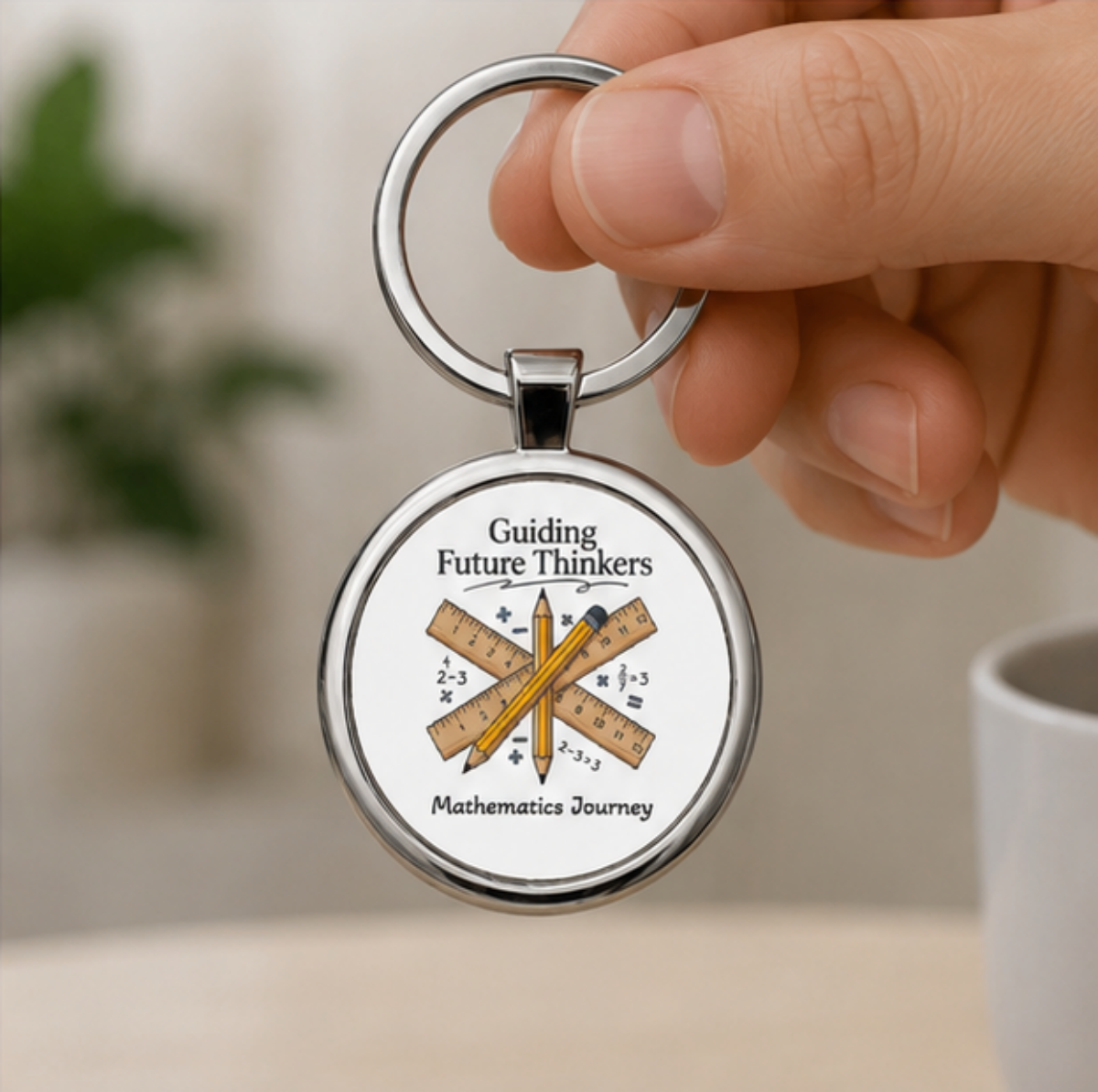 Teacher Keychain – "Guiding Future Thinkers" Math Teacher Stainless Steel Keyring