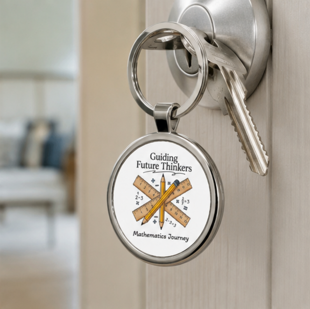 Teacher Keychain – "Guiding Future Thinkers" Math Teacher Stainless Steel Keyring