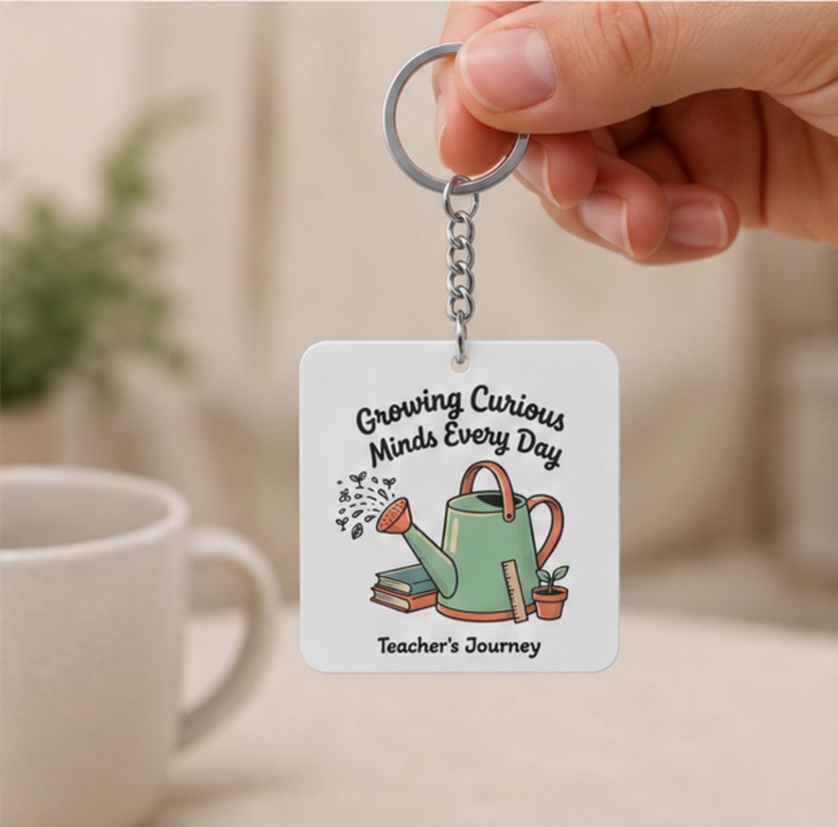 Teacher Keychain – "Growing Curious Minds Every Day" Square Keyring (Appreciation Gift)