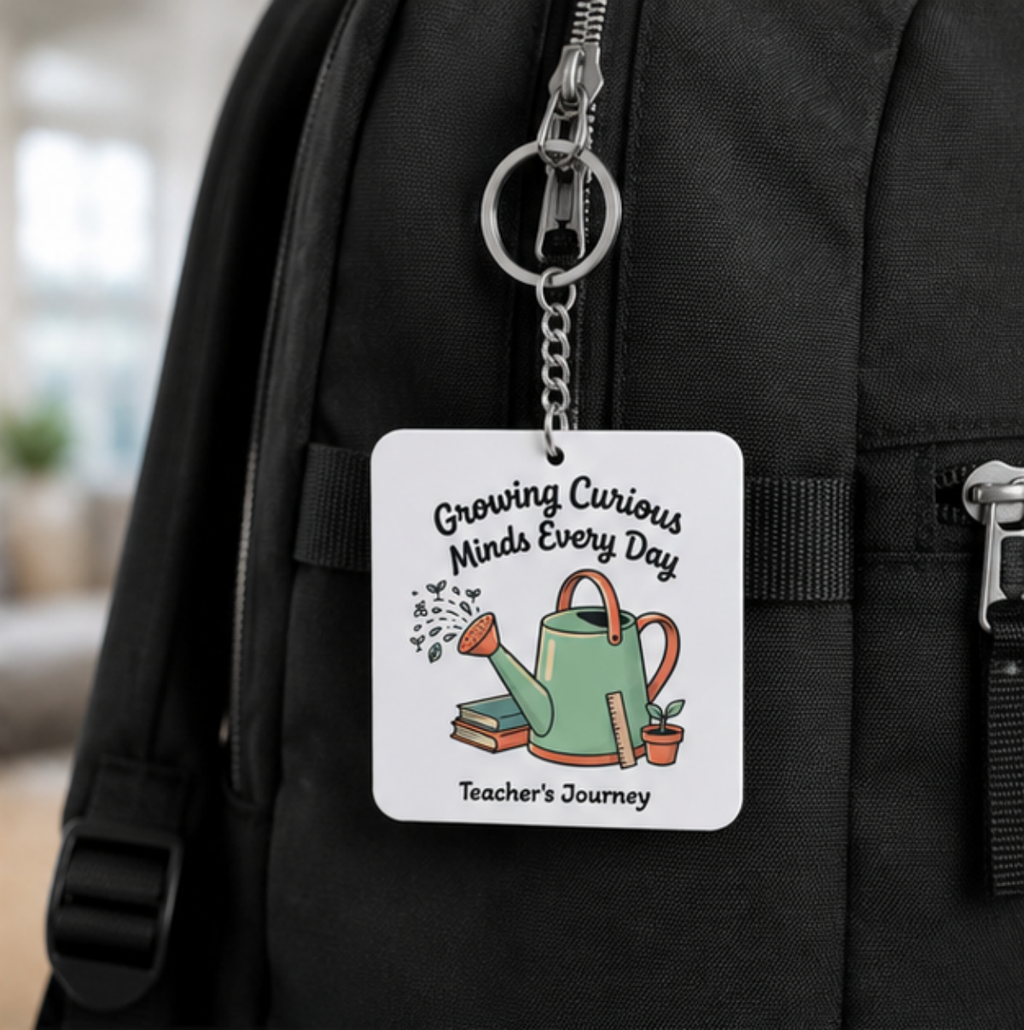 Teacher Keychain – "Growing Curious Minds Every Day" Square Keyring (Appreciation Gift)