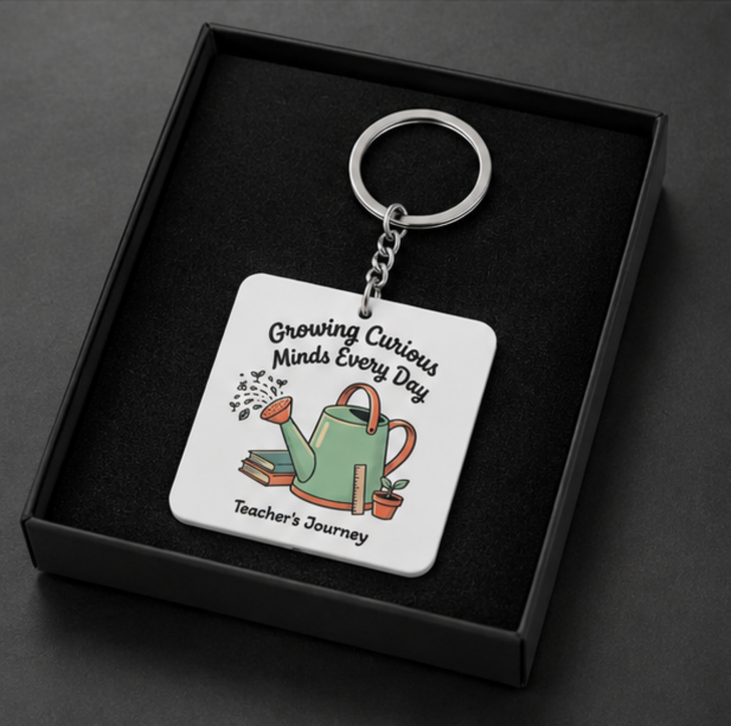 Teacher Keychain – "Growing Curious Minds Every Day" Square Keyring (Appreciation Gift)