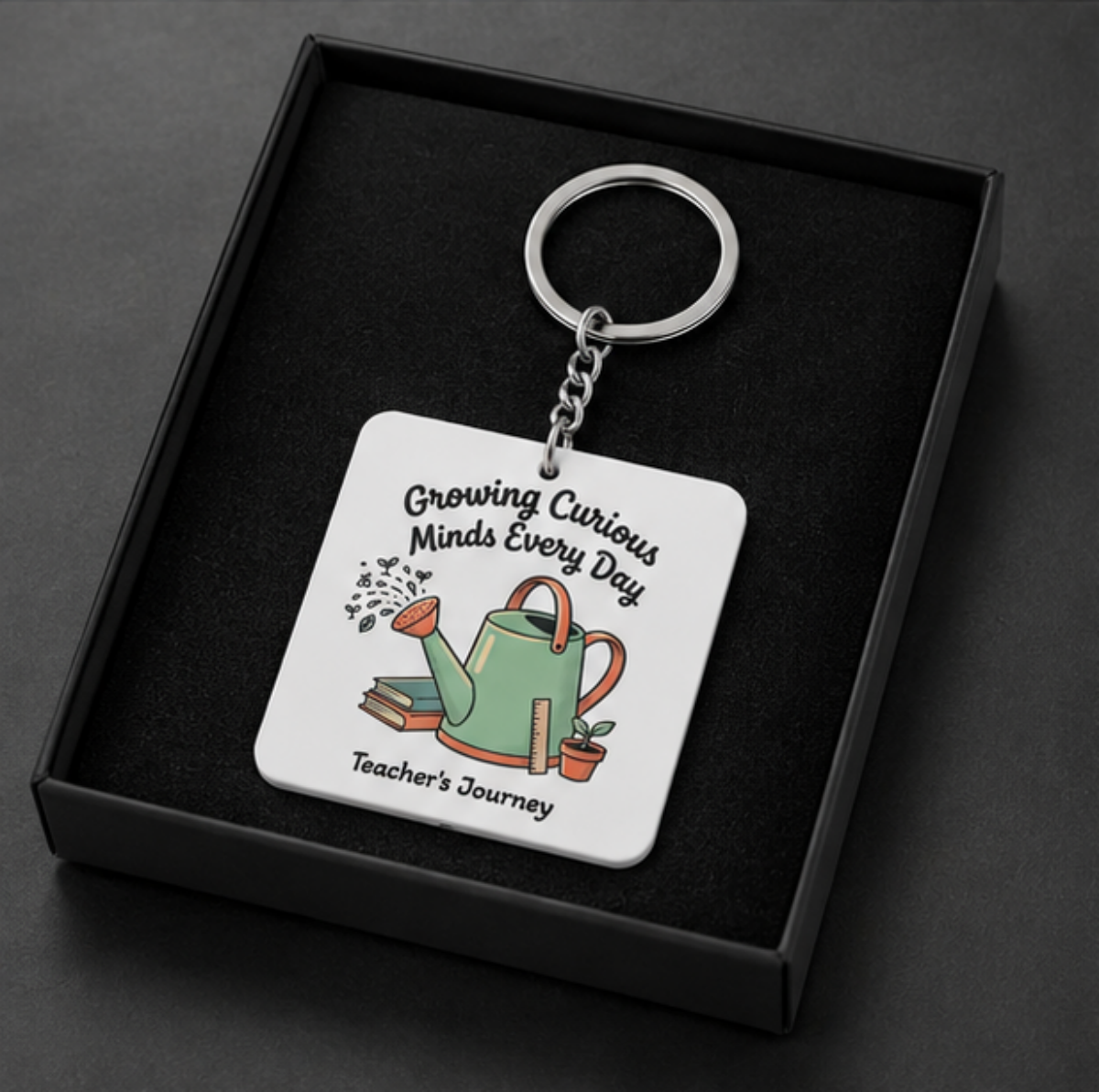 Teacher Keychain – "Growing Curious Minds Every Day" Square Keyring (Appreciation Gift)