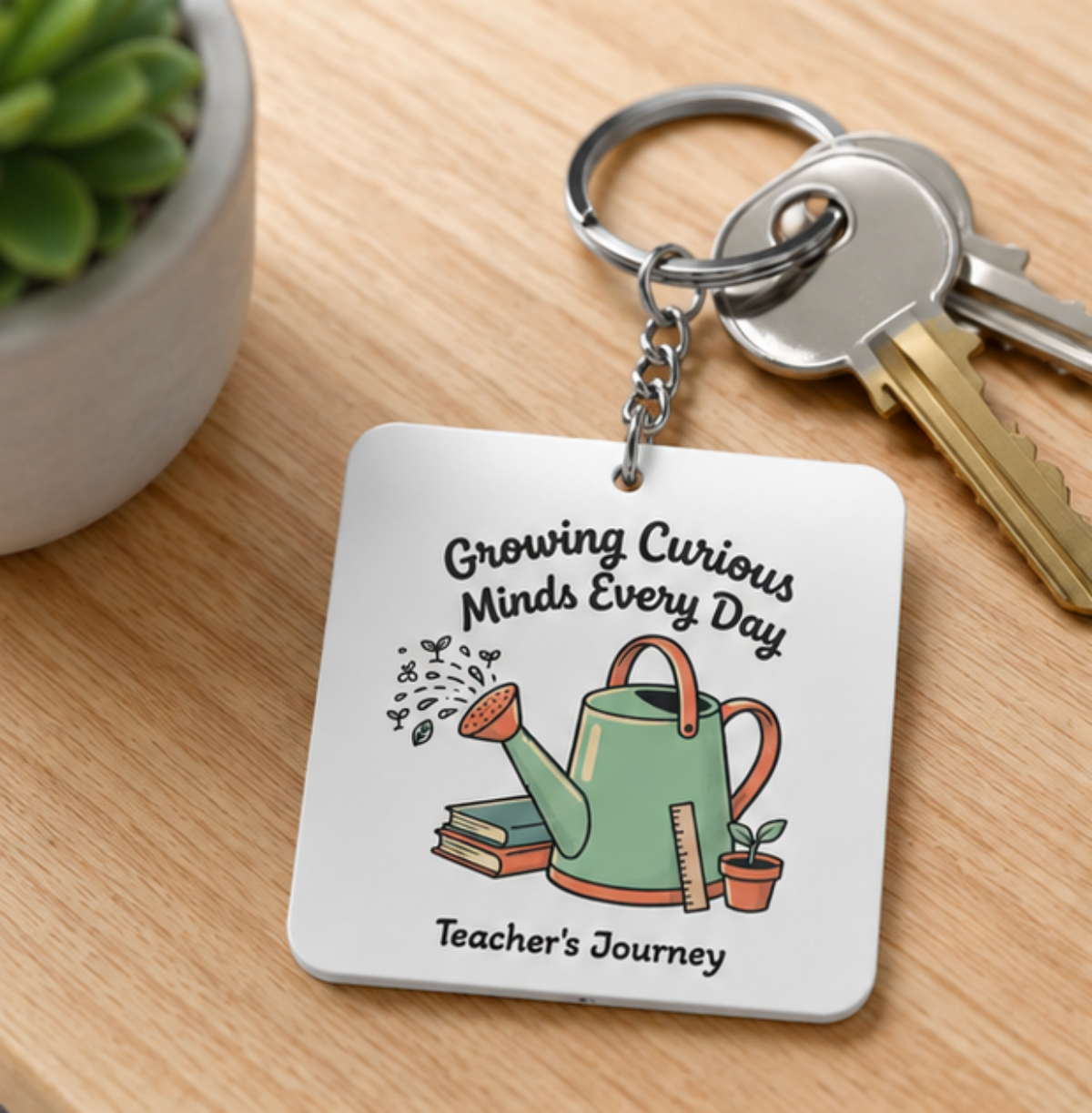 Teacher Keychain – "Growing Curious Minds Every Day" Square Keyring (Appreciation Gift)