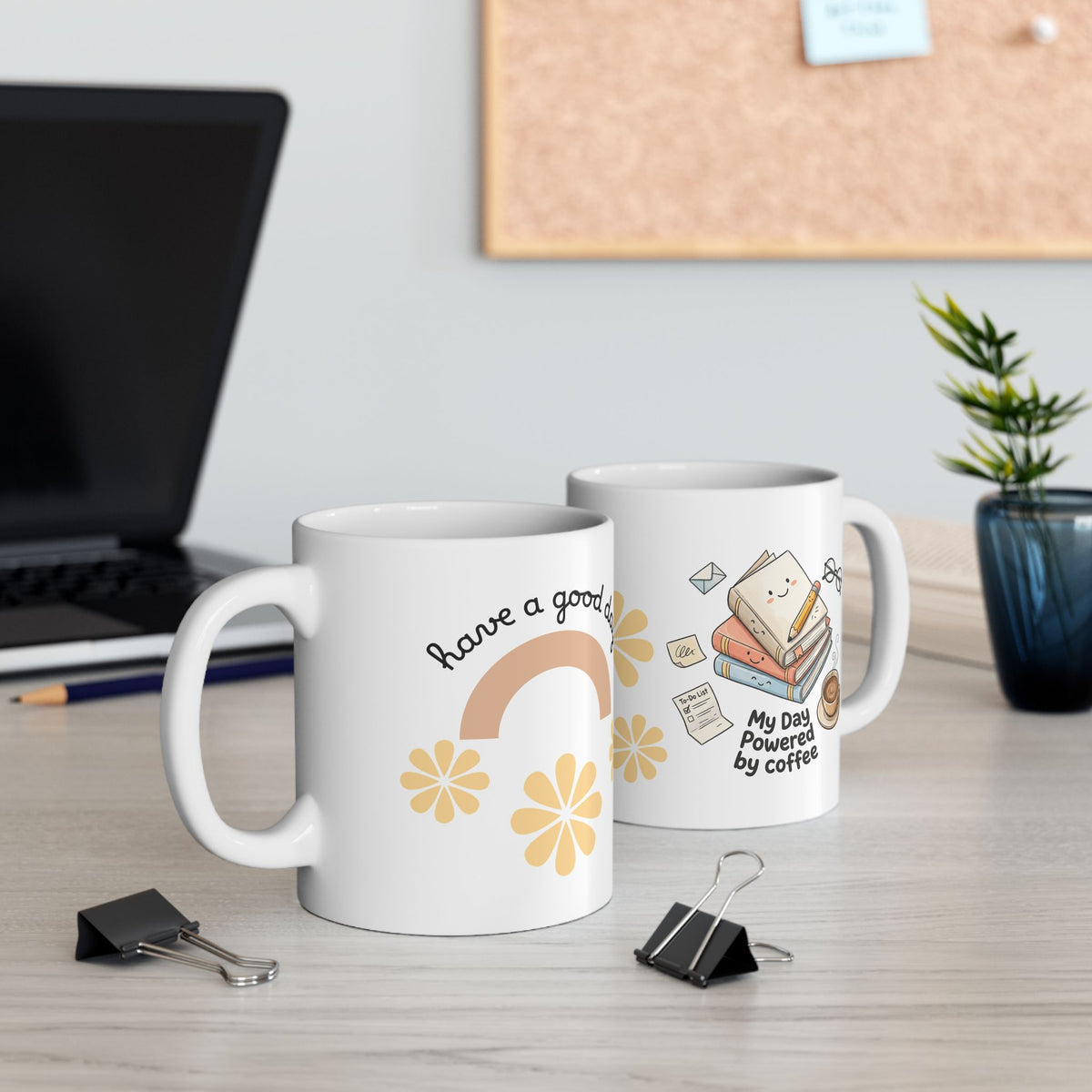 Good Day Rainbow Coffee Mug — Cute Floral Positivity Ceramic Mug (11oz, 15oz)
