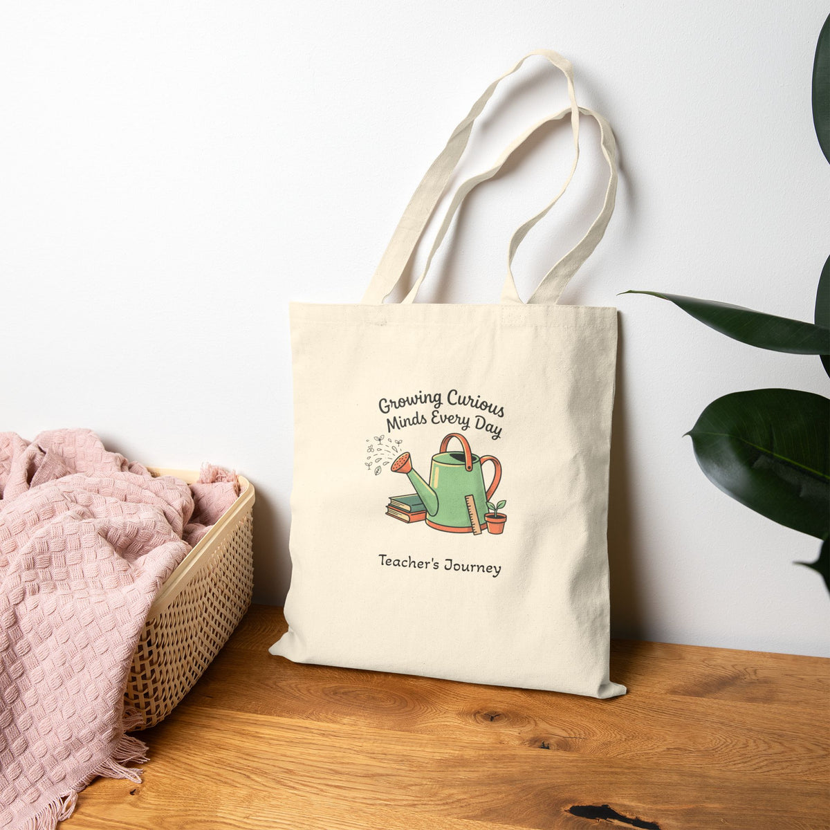 Teacher Tote Bag – "Growing Curious Minds Every Day" Canvas Bookbag