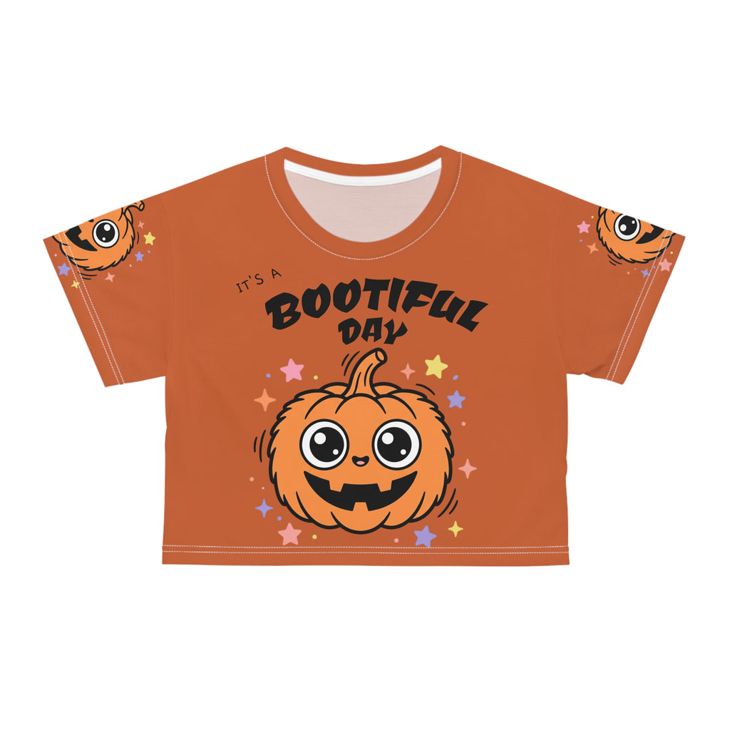Halloween Pumpkin Crop Tee — "It's a Bootiful Day" Cute Jack-O'-Lantern