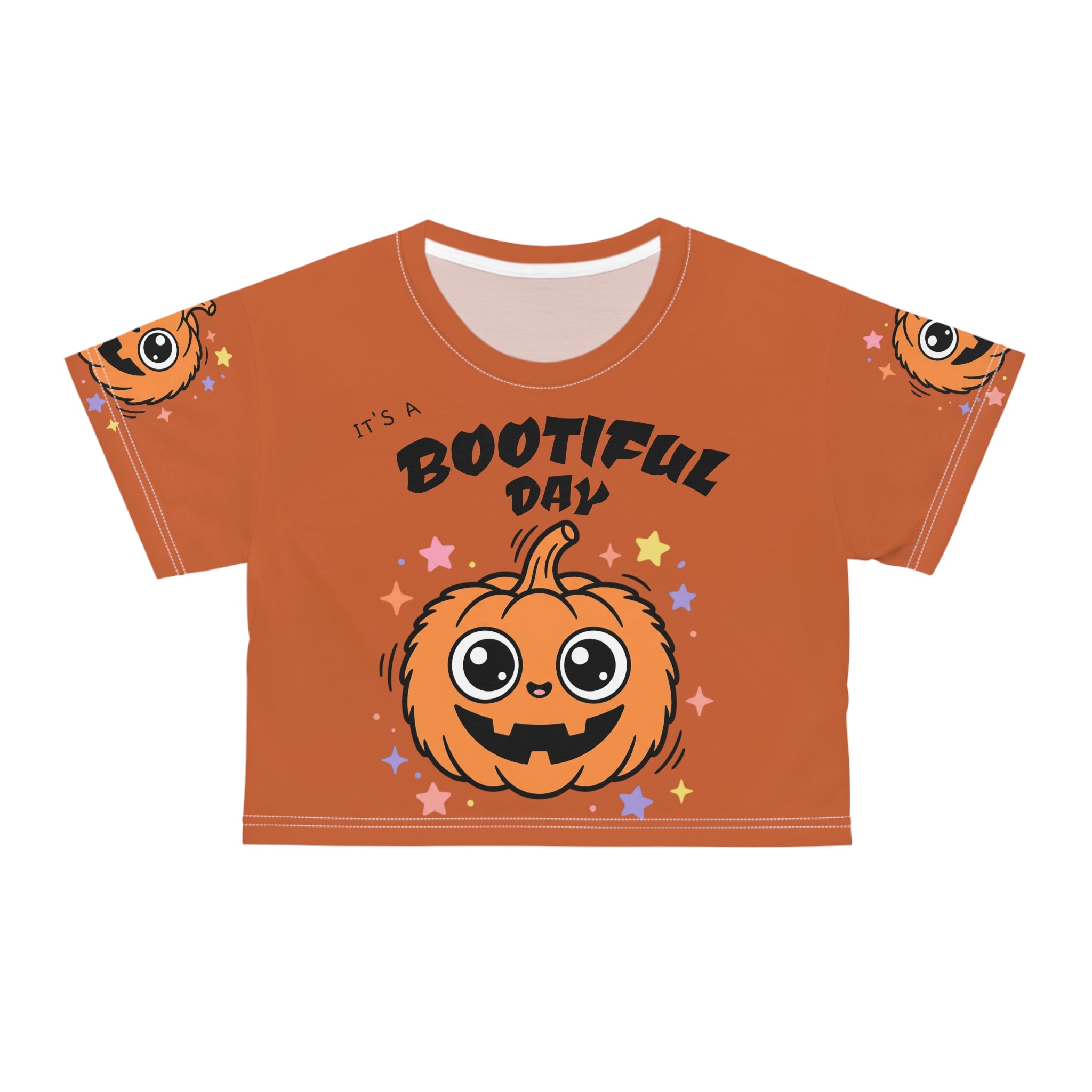 Halloween Pumpkin Crop Tee — "It's a Bootiful Day" Cute Jack-O'-Lantern