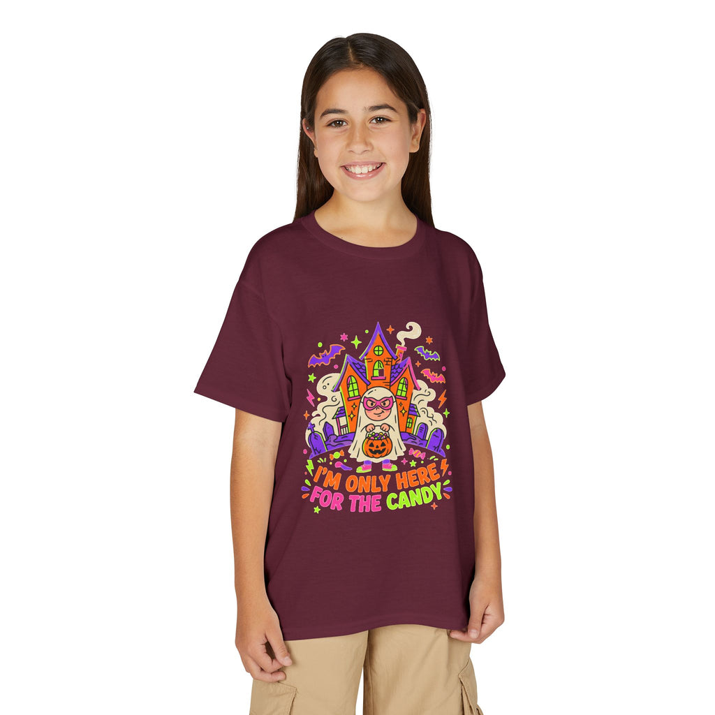 Kids Halloween T‑Shirt - "I'm Only Here For The Candy" Candy Bucket Costume Tee