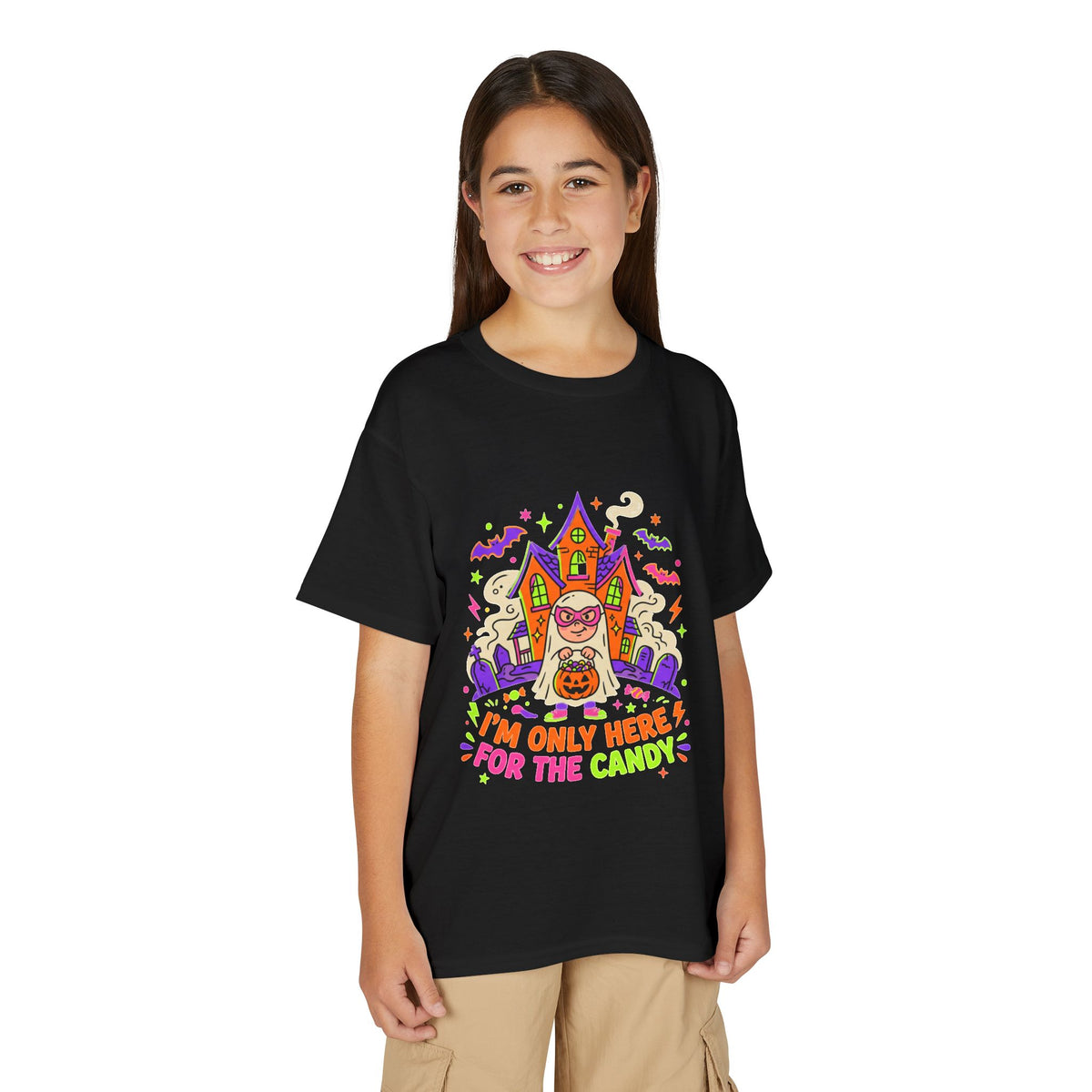 Kids Halloween T‑Shirt - "I'm Only Here For The Candy" Candy Bucket Costume Tee