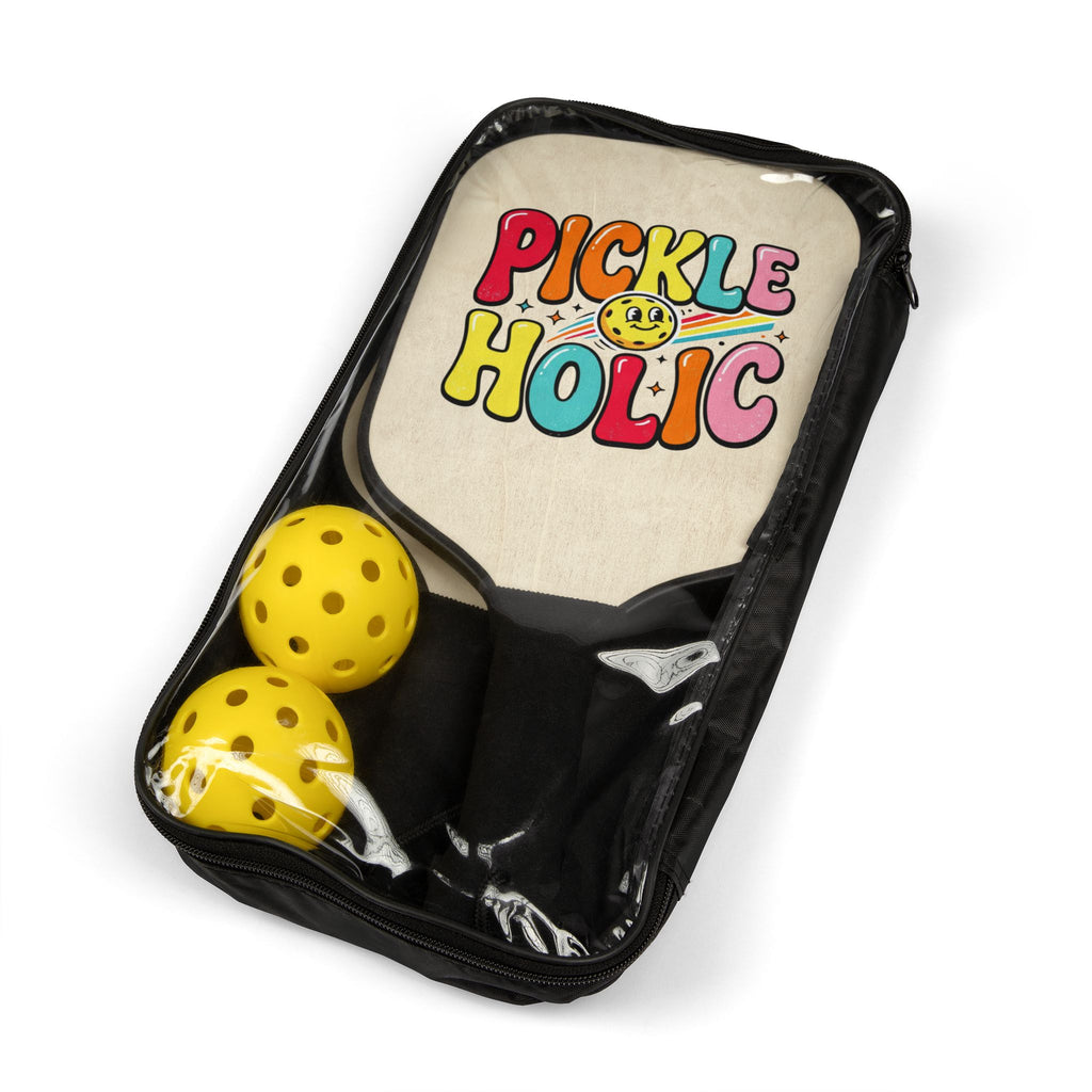 Pickleball Paddle Set – "Pickle Holic" Retro Colorful Design (2 Paddles + Balls)