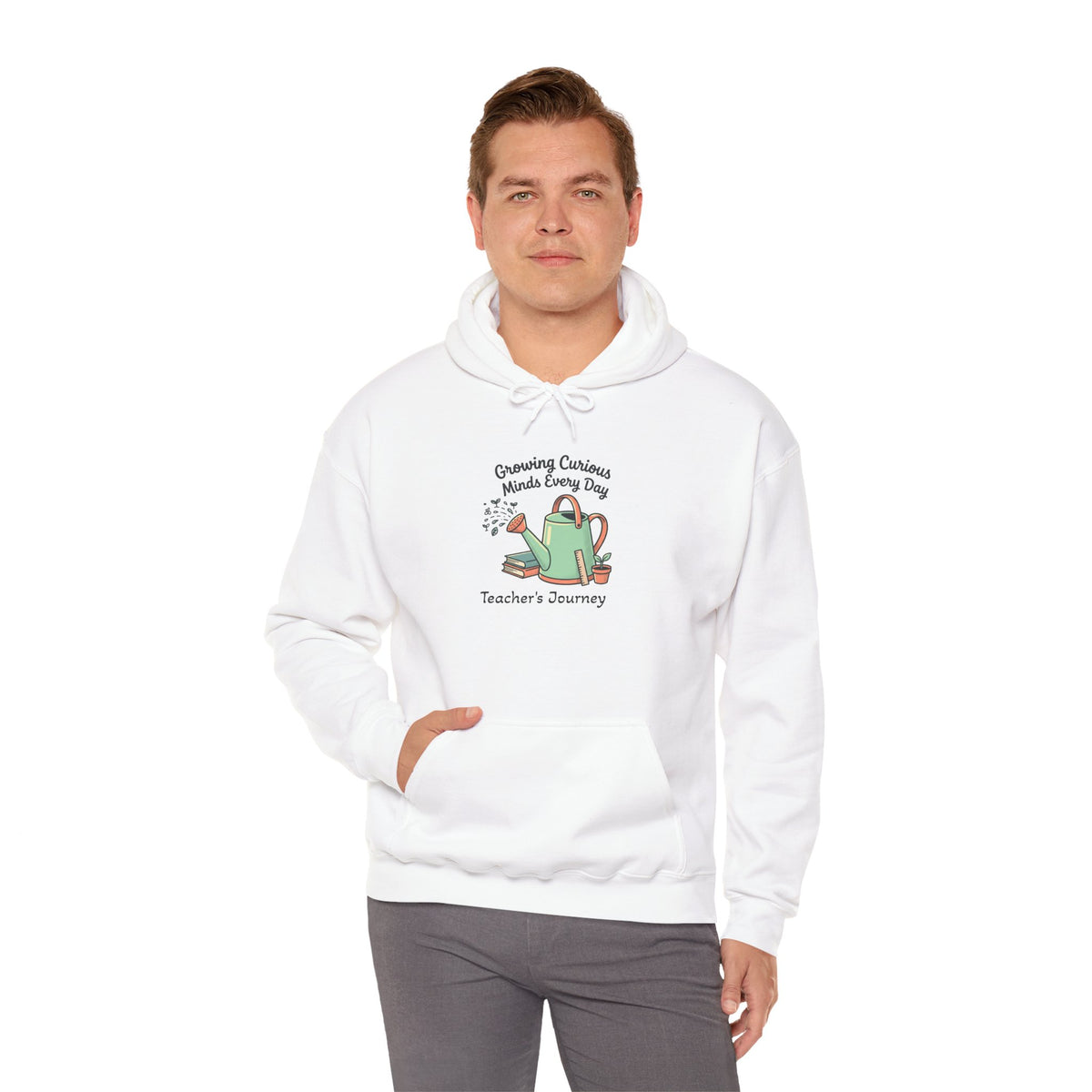 Teacher’s Journey Hoodie – Cultivating Curious Minds Every Day' Watering Can Design