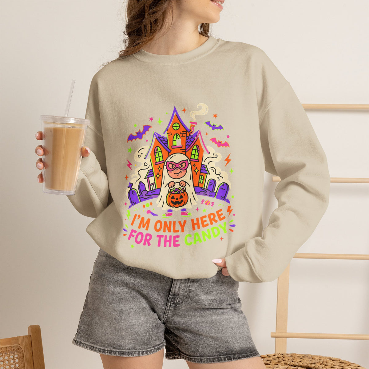 Halloween “I’m Only Here for the Candy” Crewneck Sweatshirt