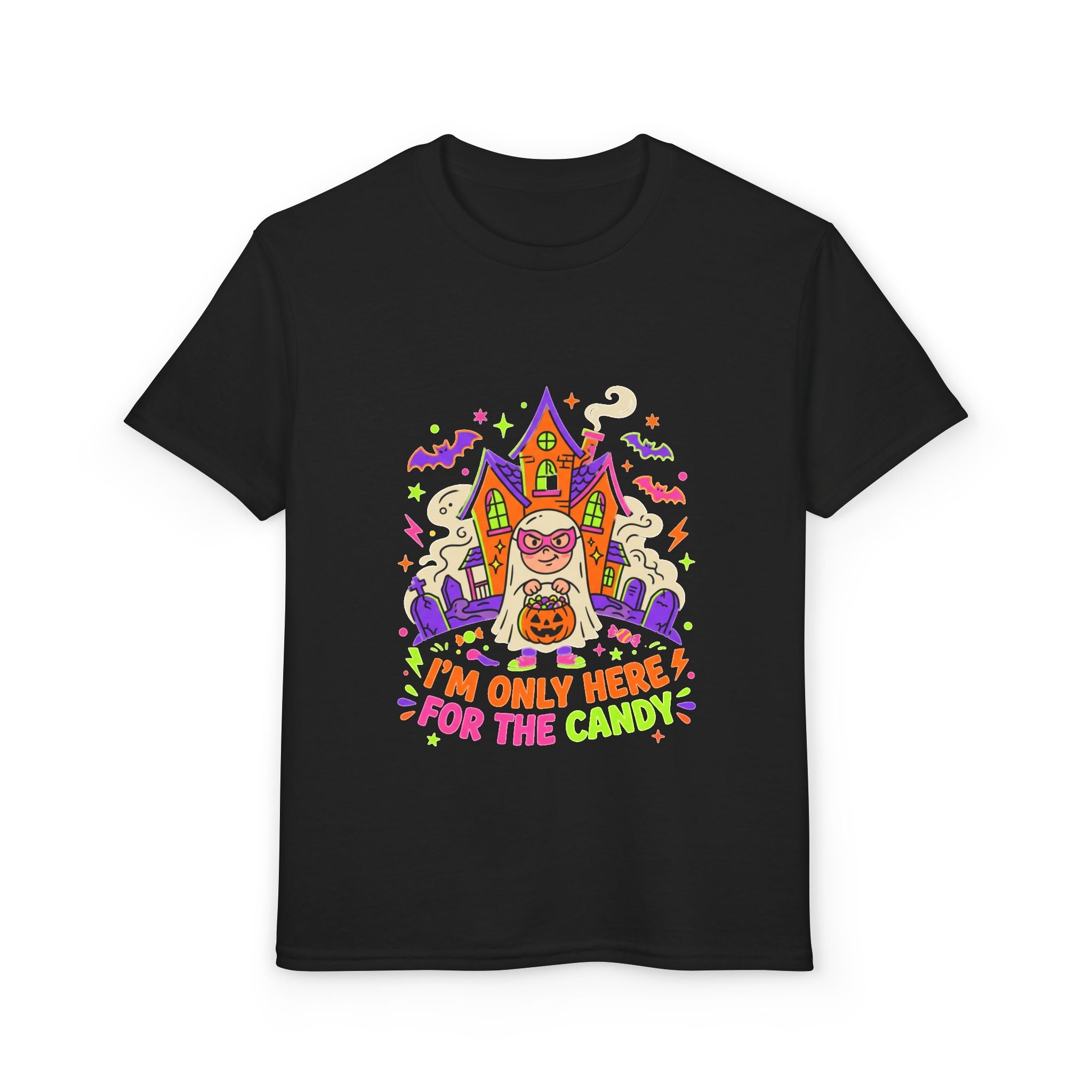 Kids Halloween T‑Shirt - "I'm Only Here For The Candy" Candy Bucket Costume Tee