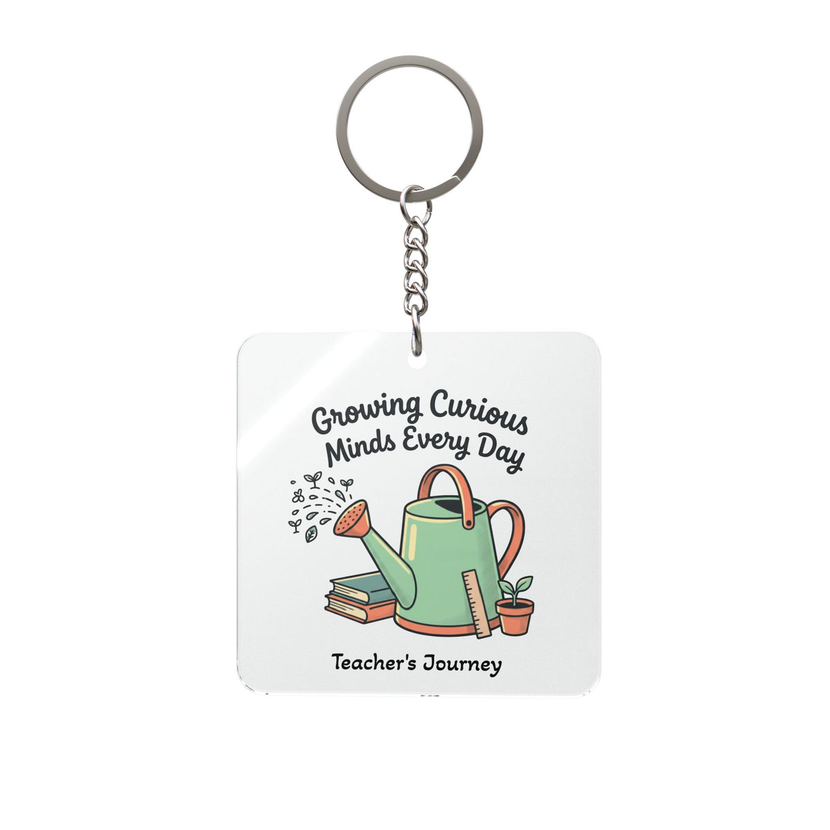 Teacher Keychain – "Growing Curious Minds Every Day" Square Keyring (Appreciation Gift)