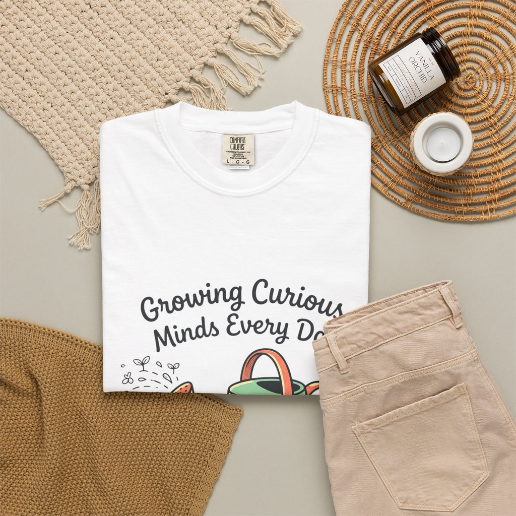 Teacher T-Shirt — "Growing Curious Minds Every Day" Watering Can Design