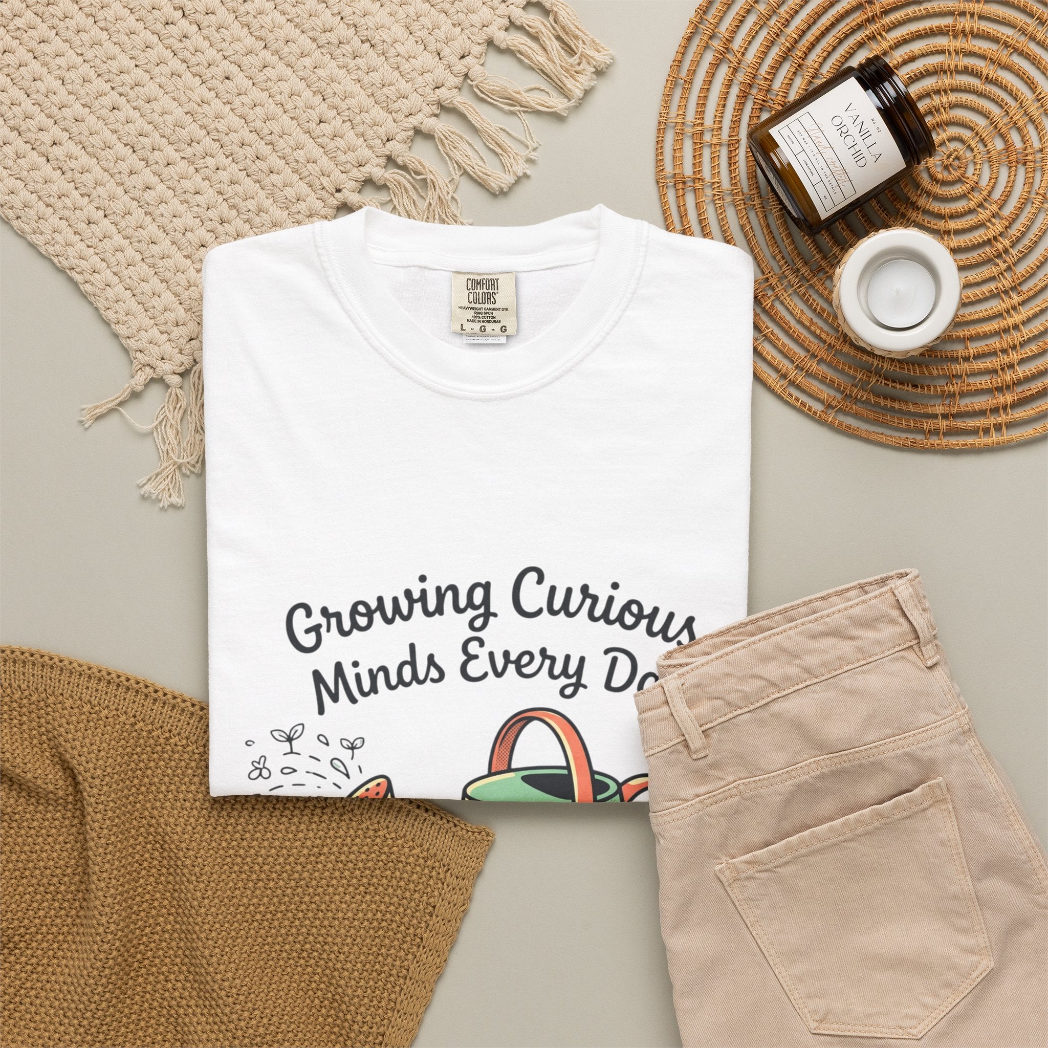 Teacher T-Shirt — "Growing Curious Minds Every Day" Watering Can Design